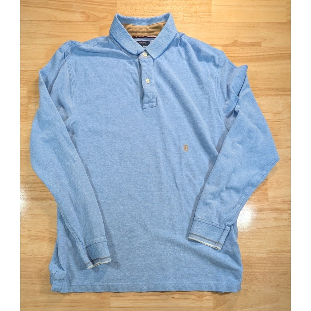 Tommy Hilfiger Mens Long Sleeve Polo Shirt Blue Casual Fit Cotton Pique Large